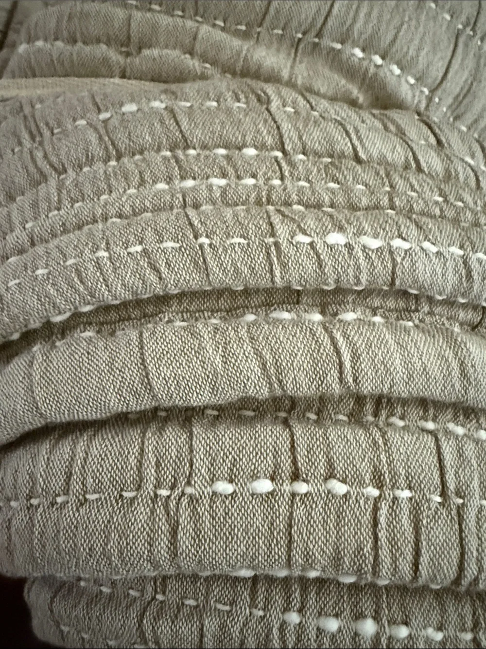 NWOT Organic Cotton Taupe Channel Stitched Coverlet and Shams - Retail $174